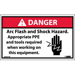 NMC DGA61AP Danger, Arc Flash And Shock Hazard Label, PS Vinyl, 3" x 5", 5/Pk