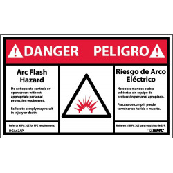 NMC DGA62AP Danger, Arc Flash And Shock Hazard Label, PS Vinyl, 3" x 5", 5/Pk