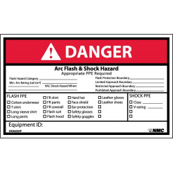 NMC DGA65AP Danger, Arc Flash And Shock Hazard Label, PS Vinyl, 3" x 5", 5/Pk