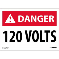 NMC DGA67AP Danger, 120 Volts Sign, PS Vinyl, 2.5" x 3.5", 5/Pk