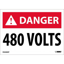 NMC DGA68AP Danger, 480 Volts Sign, PS Vinyl, 2.5" x 3.5", 5/Pk