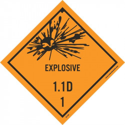 NMC DL194ALV Dot Shipping Label, Explosive 1.1D, 1, 4" x 4", PS Vinyl, 500/Roll