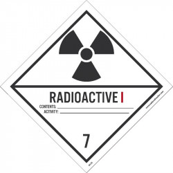 NMC DL25AP Dot Shipping Labels, Radioactive I, 4" x 4", Adhesive Backed Vinyl, 25/Pk