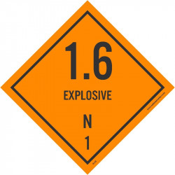 NMC DL45AP Dot Shipping Labels, 1.6 Explosives, 4" x 4", Adhesive Backed Vinyl, 25/Pk