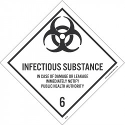 NMC DL53AL Dot Shipping Labels, Infectious Substance 6, 4" x 4", PS Paper, 500/Roll