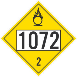NMC DL70B Placard Sign, Oxygen, Four Digit 1072, 10.75" x 10.75"