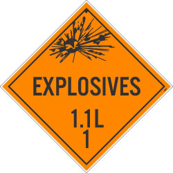 NMC DL89 Placard Sign, Explosives 1.1L, 1, 10.75" x 10.75"