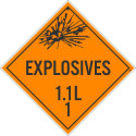 NMC DL89 Placard Sign, Explosives 1.1L, 1, 10.75" x 10.75"