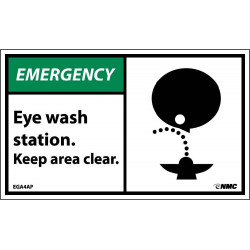 NMC EGA4AP Emergency Eye Wash Station Keep Area Clear Label, 3" x 5", Adhesive Backed Vinyl, 5/Pk