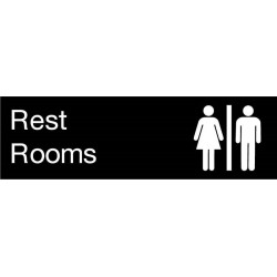 NMC EN19 Engraved Rest Rooms Sign (Graphic), 3" x 10", 2PLY Plastic