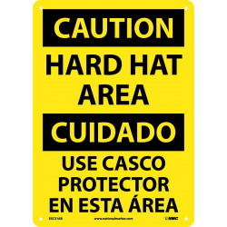 NMC ESC31 Caution, Hard Hat Area Sign (Bilingual), 14" x 10"