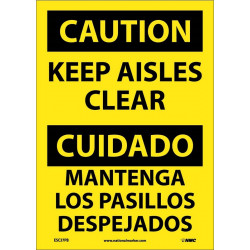 NMC ESC37 Caution, Keep Aisles Clear Sign (Bilingual)