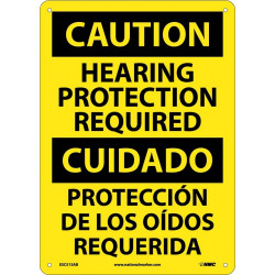 NMC ESC513 Caution, Hearing Protection Required Sign (Bilingual), 14" x 10"