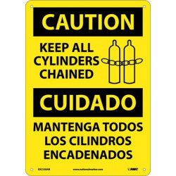 NMC ESC530 Caution, Keep All Cylinders Chained Sign (Bilingual), 14" x 10"