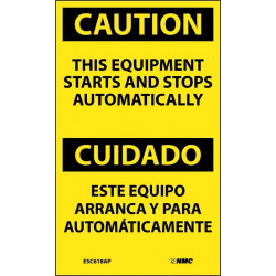 NMC ESC618AP Caution, This Equipment Starts And Stops Automatically Bilingual Label, 5" x 3", 5/Pk