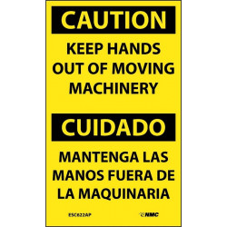 NMC ESC622AP Caution, Keep Hands Out Of Moving Machinery Bilingual Label, 5" x 3", 5/Pk