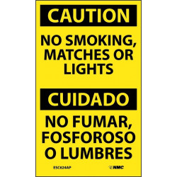 NMC ESC624AP Caution, No Smoking, Matches Or Lights Bilingual Label, 5" x 3", 5/Pk