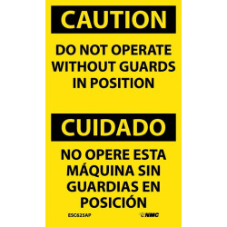 NMC ESC625AP Caution, Do Not Operate Without Guards In Position Bilingual Label, 5" x 3", 5/Pk