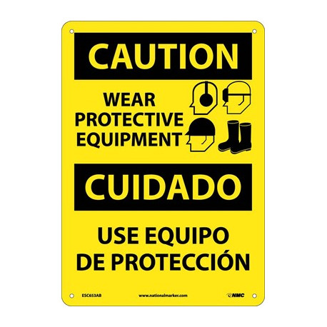 NMC ESC653 Caution, Wear Protective Equipment Sign (Bilingual), 14" x 10"