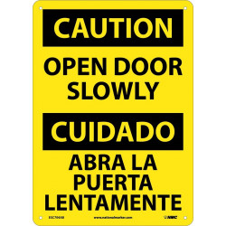 NMC ESC704 Caution, Open Door Slowly Sign (Bilingual), 14" x 10"