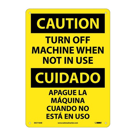 NMC ESC710 Caution, Turn Off Machine Sign (Bilingual), 14" x 10"