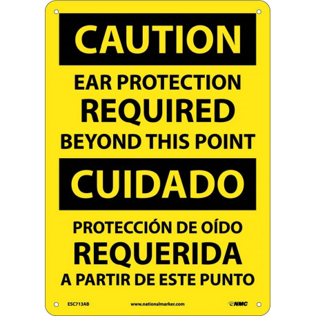 NMC ESC713 Caution, Ear Protection Required Sign (Bilingual), 14" x 10"