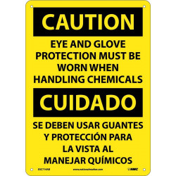 NMC ESC714 Caution, Eye And Glove Protection Required Sign (Bilingual), 14" x 10"