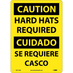 NMC ESC715 Caution, Hard Hats Required Sign (Bilingual), 14" x 10"