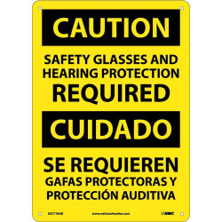 NMC ESC718 Caution, Eye And Ear Protection Required Sign (Bilingual), 14" x 10"