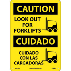 NMC ESC722 Caution, Look Out For Forklifts Sign (Bilingual), 14" x 10"