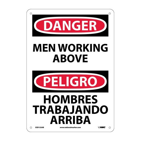 NMC ESD125 Danger, Men Working Above Sign (Bilingual), 14" x 10"