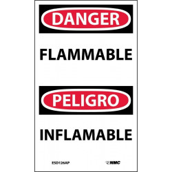 NMC ESD126AP Danger, Flammable (Bilingual), 5" x 3", Adhesive Backed Vinyl, 5/Pk