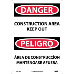 NMC ESD132 Danger, Construction Area Keep Out Sign (Bilingual), 14" x 10"