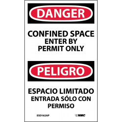 NMC ESD162AP Danger, Confined Space Enter By Permit Only Bilingual Label, 5" x 3", Adhesive Backed Vinyl, 5/Pk
