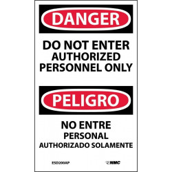 NMC ESD200AP Danger, Do Not Enter Authorized Personnel Only Sign(Bilingual), 5" x 3", 5/Pk