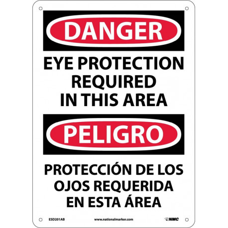 NMC ESD201 Danger, Eye Protection Required Sign (Bilingual), 14" x 10"