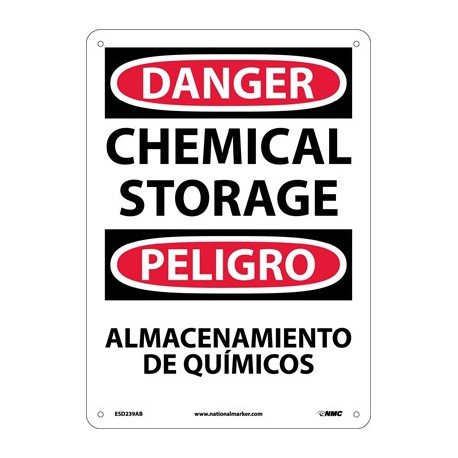 NMC ESD239 Danger, Chemical Storage Sign (Bilingual), 14" x 10"