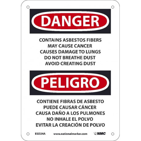 NMC ESD24 Danger, Contains Asbestos Fibers, May Cause Cancer...Sign - Bilingual