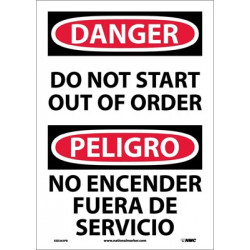 NMC ESD263 Danger, Do Not Start Out Of Order Sign - Bilingual