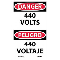 NMC ESD325AP Danger, 440 Volts Bilingual, 5" x 3", Adhesive Backed Vinyl, 5/Pk