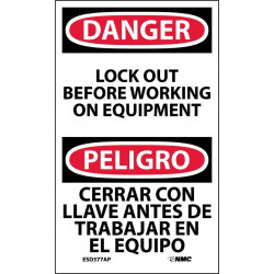 NMC ESD377AP Danger, Lockout Before Working On Equipment Label (Bilingual), 5" x 3", 5/Pk