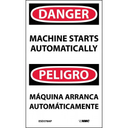 NMC ESD378AP Danger, Machine Starts Automatically Label (Bilingual), 5" x 3", Adhesive Backed Vinyl, 5/Pk
