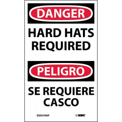 NMC ESD379AP Danger, Hard Hats Required Label (Bilingual), 5" x 3", Adhesive Backed Vinyl, 5/Pk
