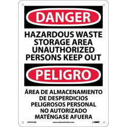 NMC ESD442 Danger, Hazardous Waste Storage Area Sign (Bilingual), 14" x 10"