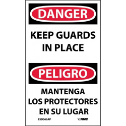 NMC ESD566AP Danger, Keep Guards In Place Bilingual Label, 5" x 3", Adhesive Backed Vinyl, 5/Pk