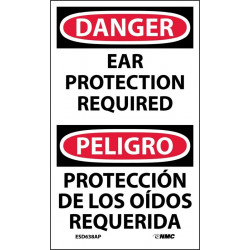 NMC ESD638AP Danger, Ear Protection Required Label (Bilingual), 5" x 3", Adhesive Backed Vinyl, 5/Pk