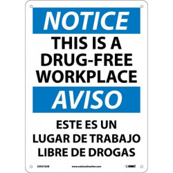 NMC ESN376 Notice, This Is A Drug-Free Workplace Sign - Bilingual, 14" x 10"