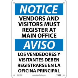 NMC ESN377 Notice, Register At Main Office Sign - Bilingual, 14" x 10"