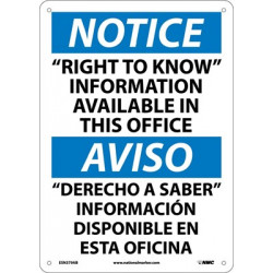 NMC ESN379 Notice, "Right To Know" Information Available Sign - Bilingual, 14" x 10"