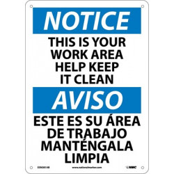 NMC ESN381 Notice, Keep Work Area Clean Sign - Bilingual, 14" x 10"